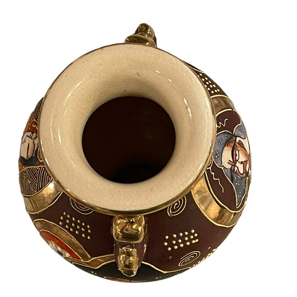 Vintage Japanese Hand Painted Moriage Vase 7.5" Tall Brown Blue Handles‎ - Picture 5 of 6